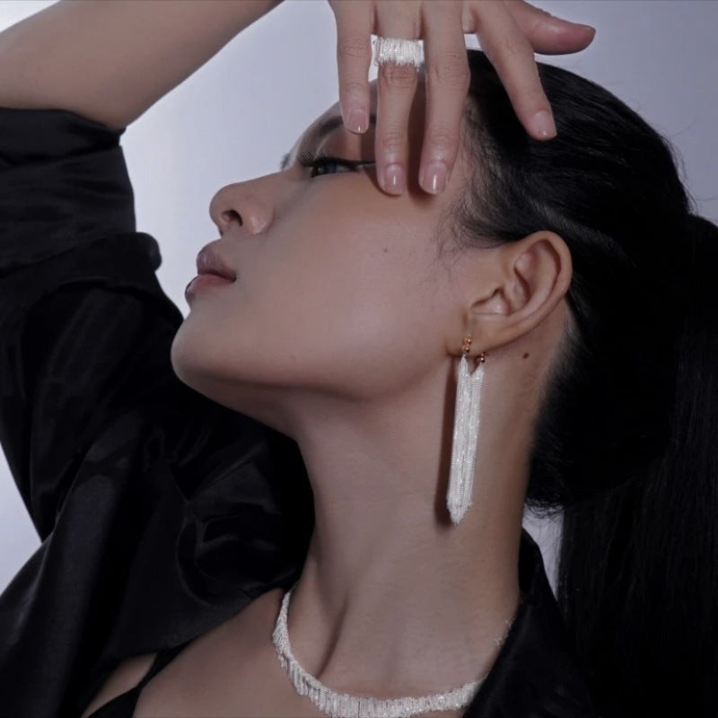 Imalken | Textured Tassel Earrings and Necklace Set