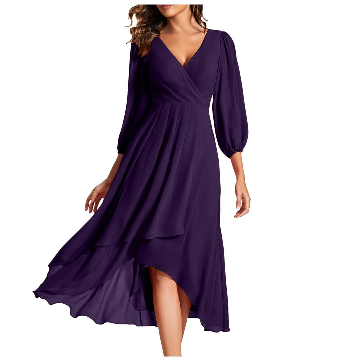 Laia | Midi Dress Wrap Neck Puff Sleeve