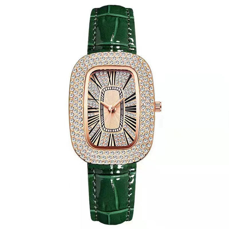 Vítor | Rectangular Crystal Bezel Red Strap Watch