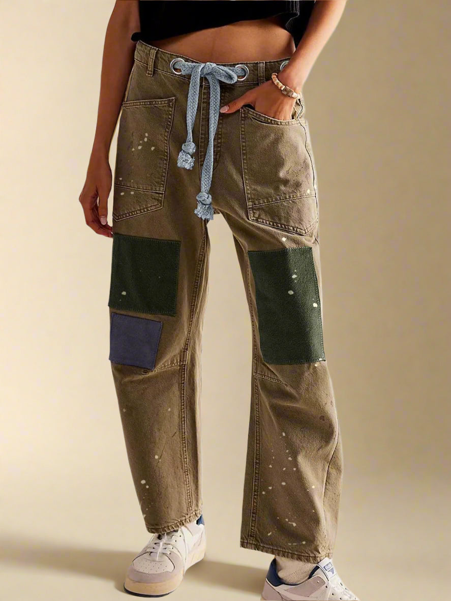 Felixa | Patchwork Wide Leg Drawstring Jeans