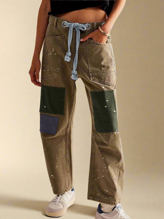 Felixa | Patchwork Wide Leg Drawstring Jeans