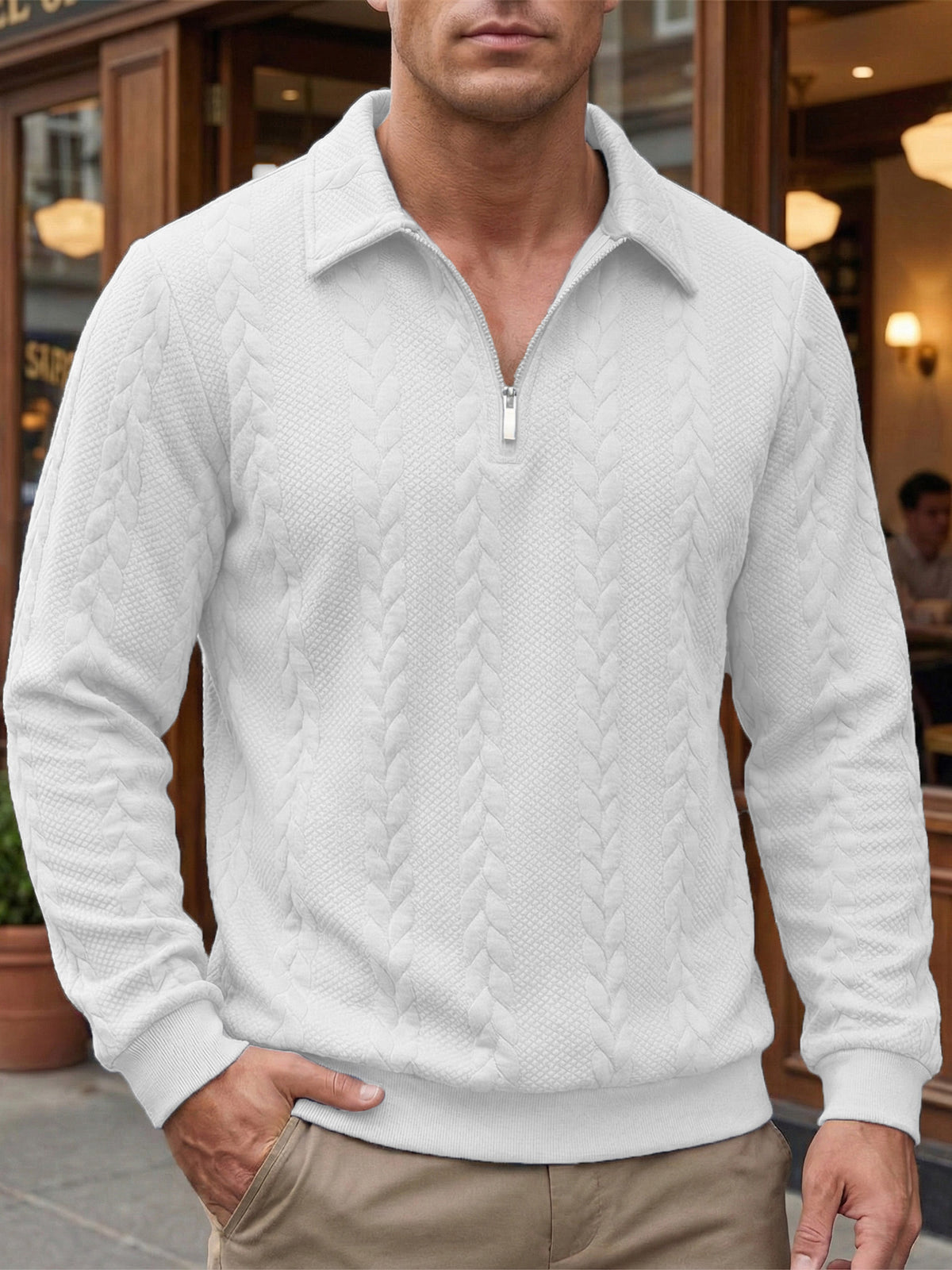 Eliyahu | Long Sleeve Textured Half Zip Polo Top