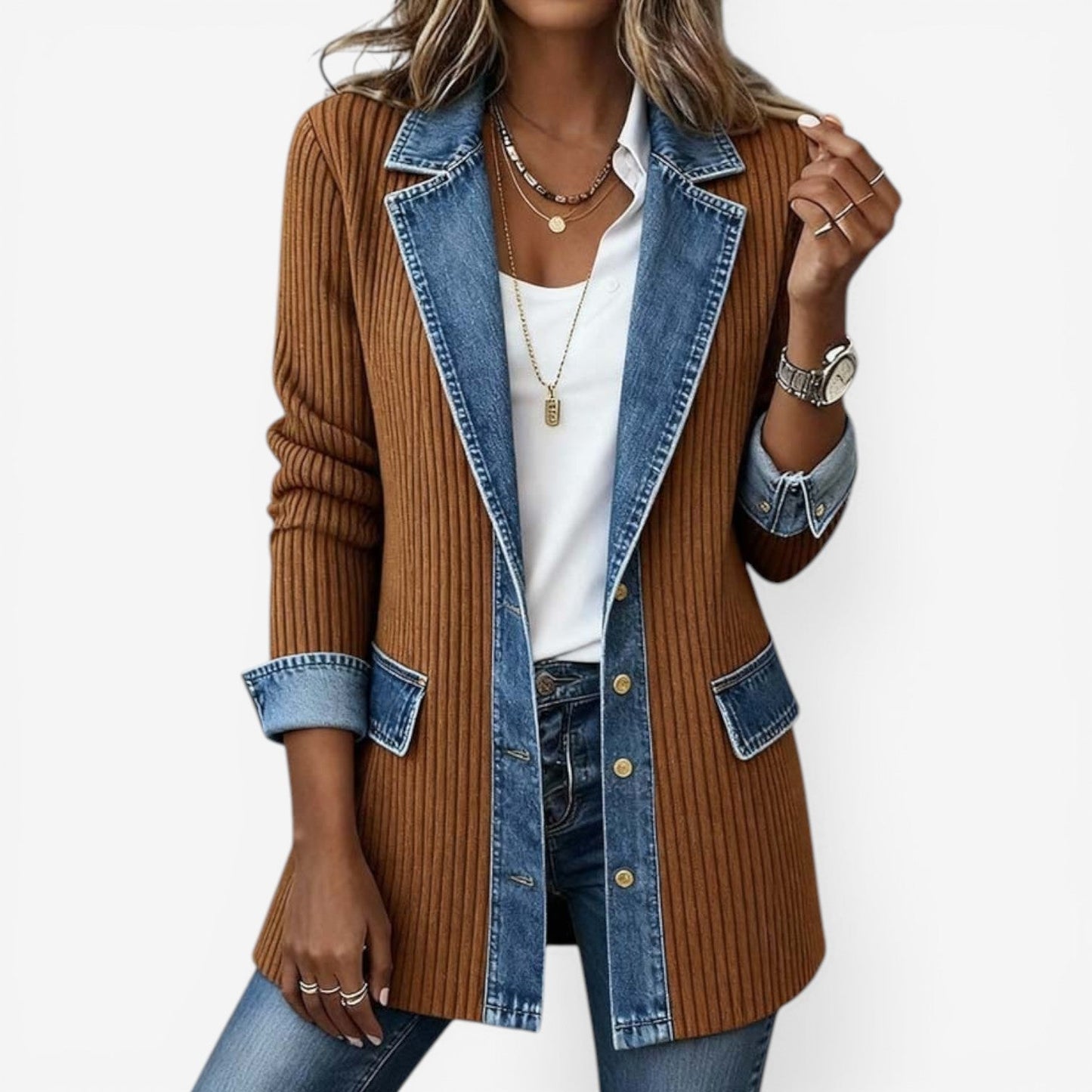 Sunna | Longline Denim Trim Knit Jacket