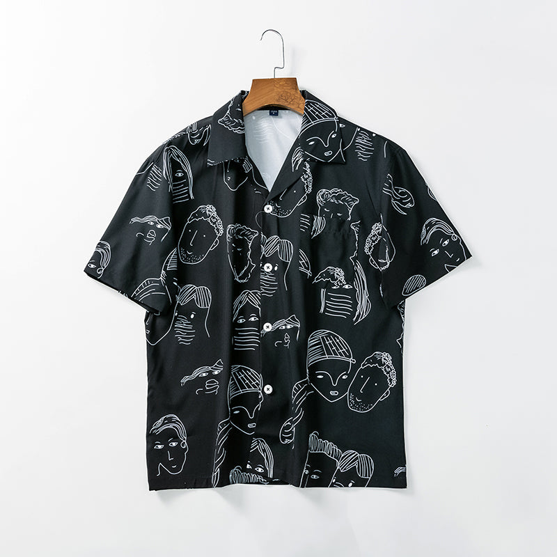 Bertrend | Abstract Face Print Short Sleeve Shirt