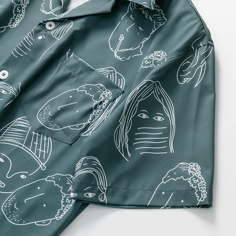 Bertrend | Abstract Face Print Short Sleeve Shirt