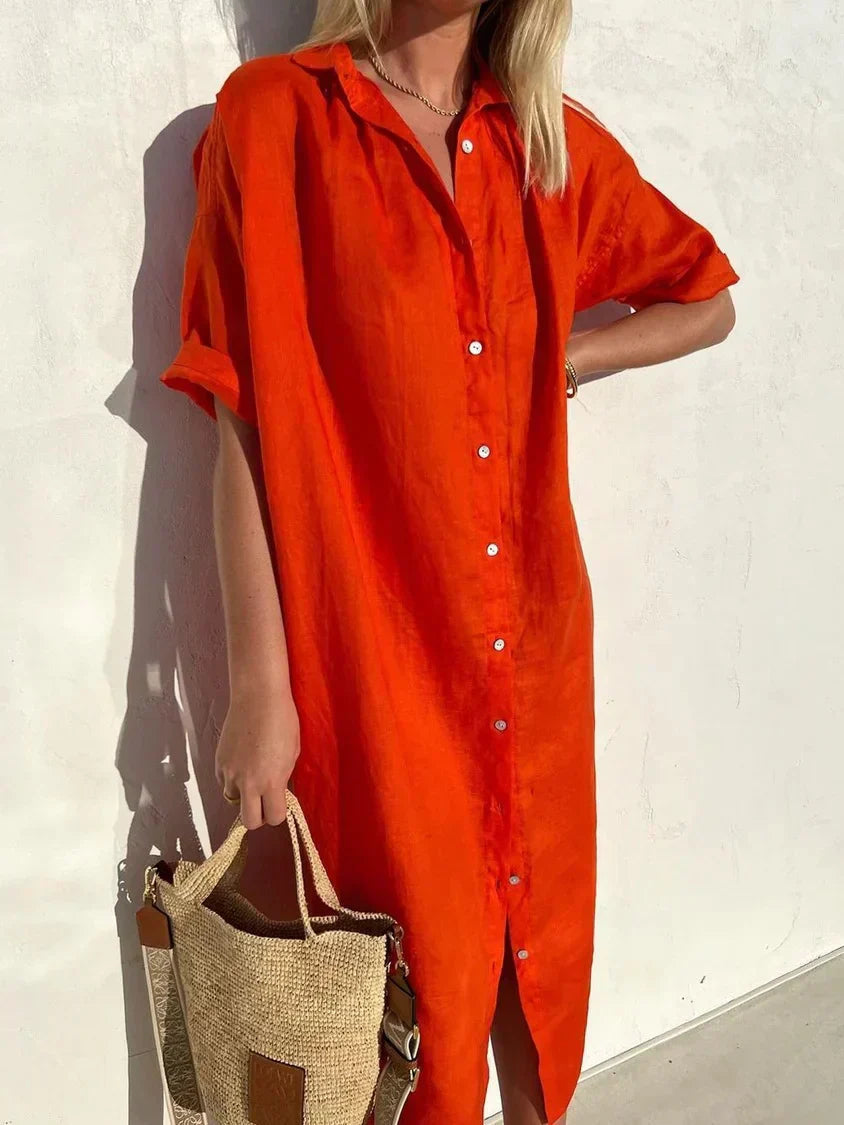 Janie | Collared Button Front Midi Shirt Dress