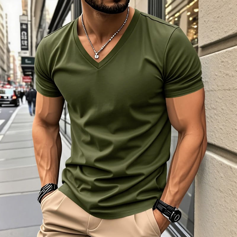 Railson | V-Neck Short Sleeve Cotton T-Shirt