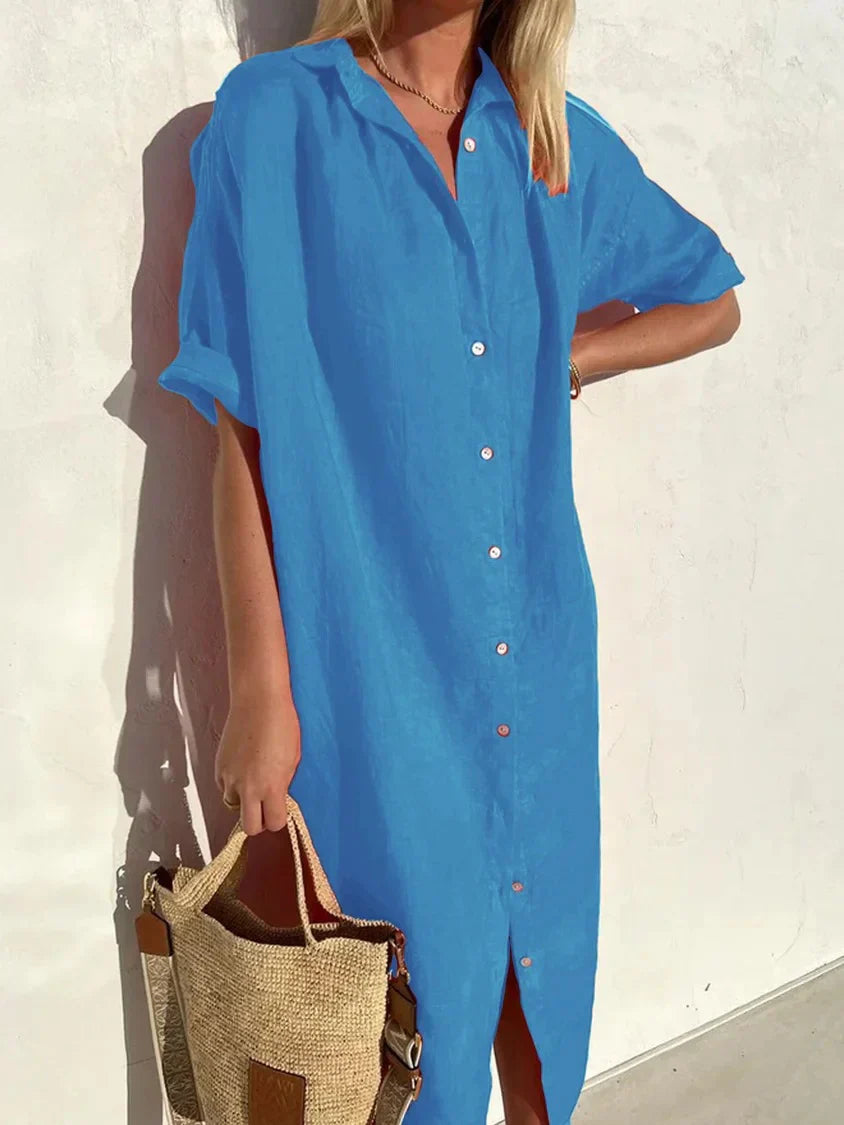 Janie | Collared Button Front Midi Shirt Dress