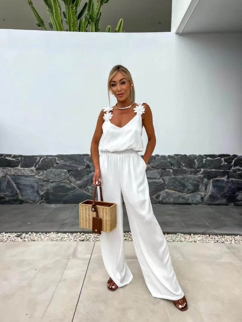 Anselma | Floral Strap Wide Leg Jumpsuit