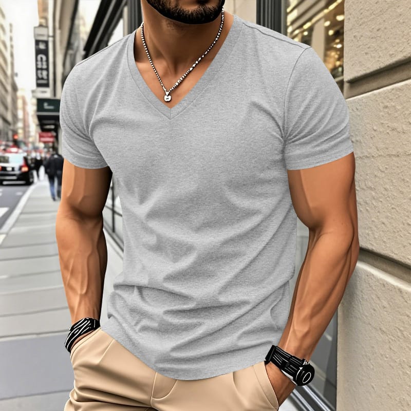 Railson | V-Neck Short Sleeve Cotton T-Shirt
