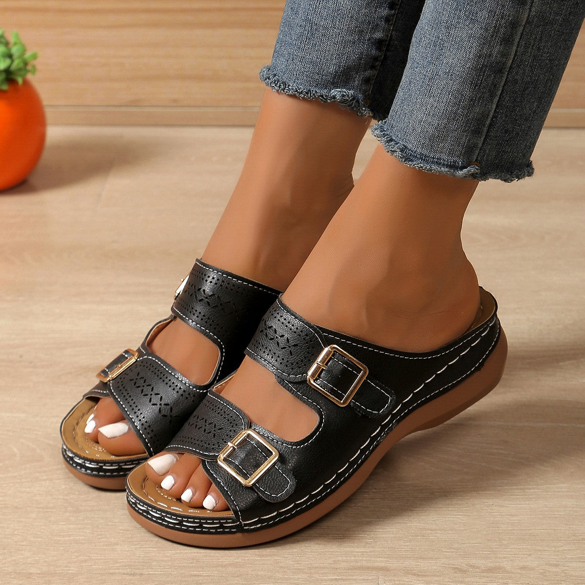 Eloisa | Double Buckle Wedge Sandals