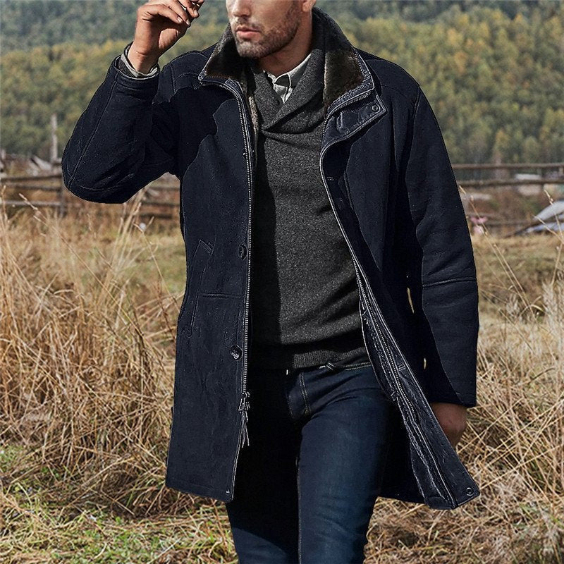 Derek | Mid-Thigh Coat with Plush Collar and Buttons