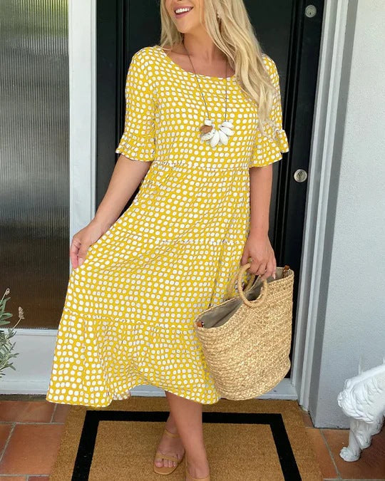 Blythea | Polka Dot Tiered Midi Dress
