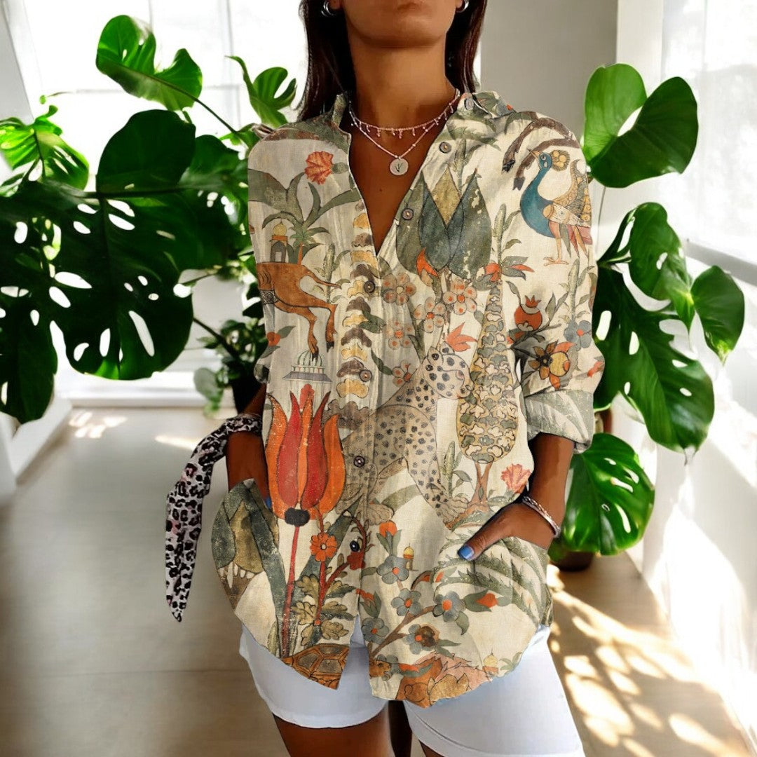 Elira | Floral Print Long Sleeve Button Shirt