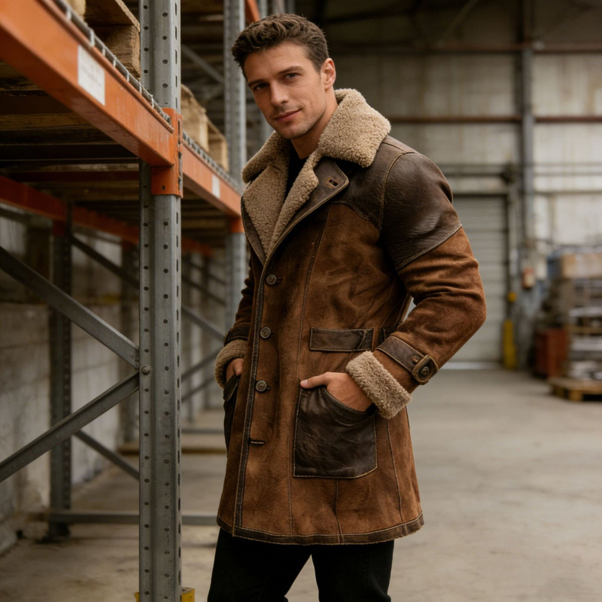 Andreas | Brown Button-Front Coat with Plush Collar