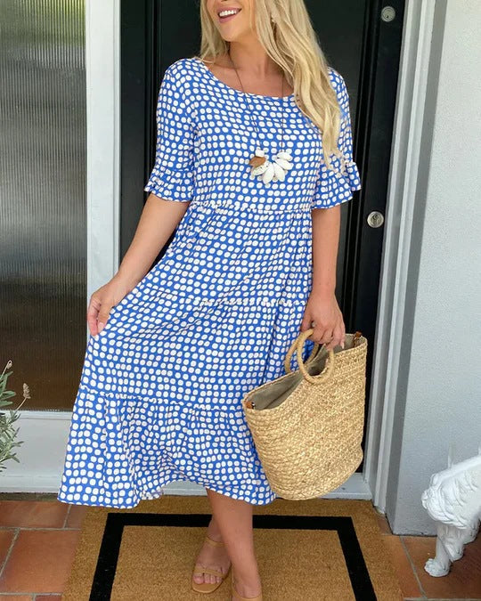 Blythea | Polka Dot Tiered Midi Dress