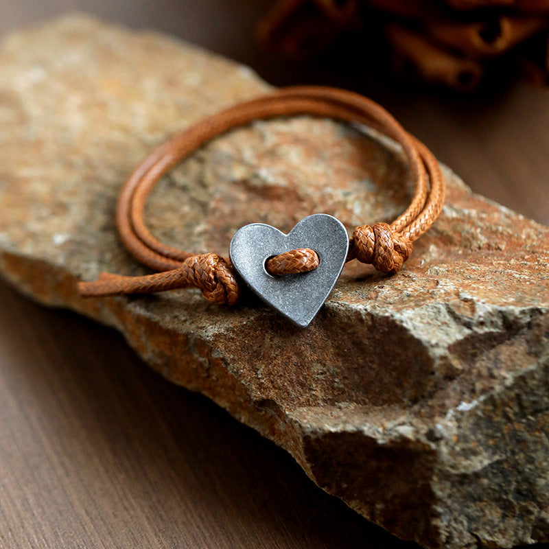 Lovenna | Heart Charm Leather Cord Bracelet