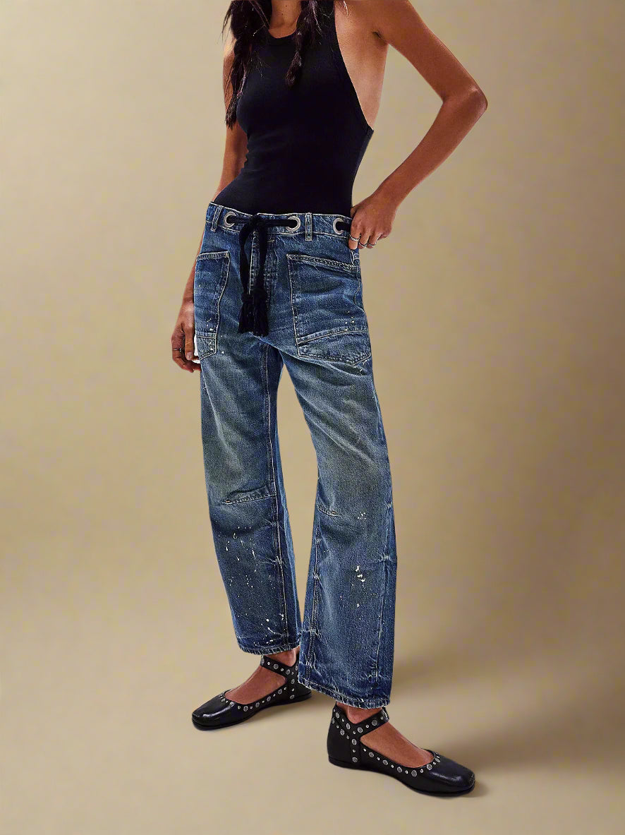 Felixa | Patchwork Wide Leg Drawstring Jeans