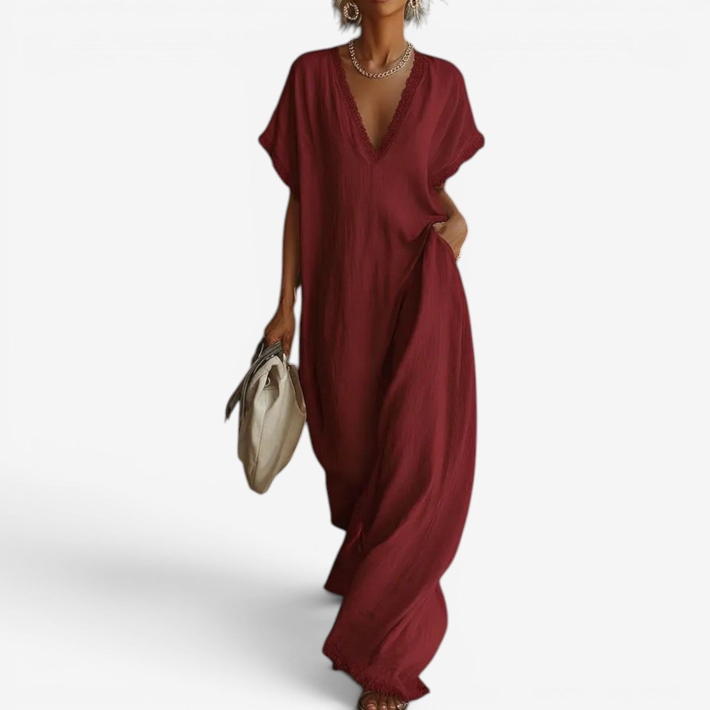 Farzana | Lace Trim V Neck Maxi Dress