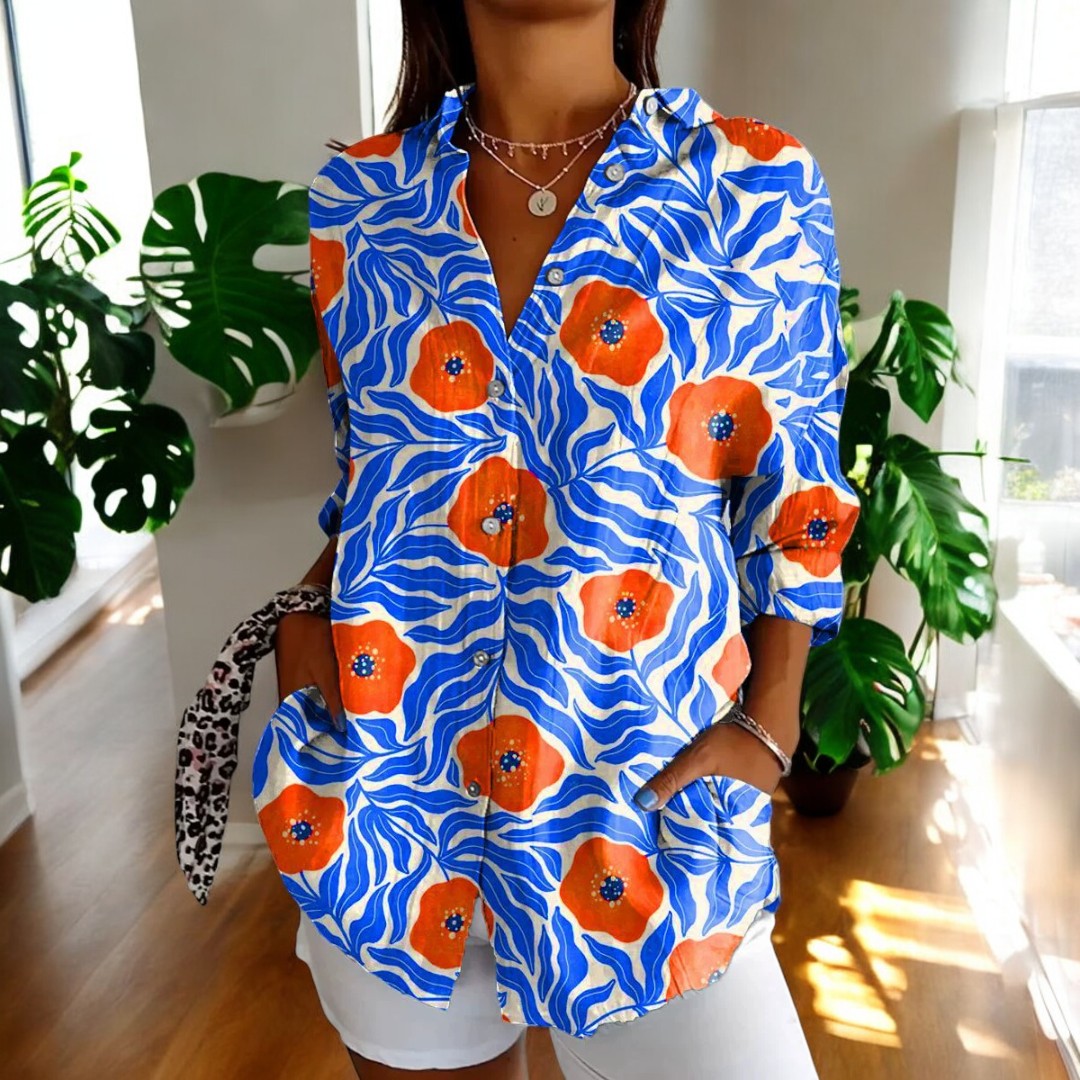 Elira | Floral Print Long Sleeve Button Shirt