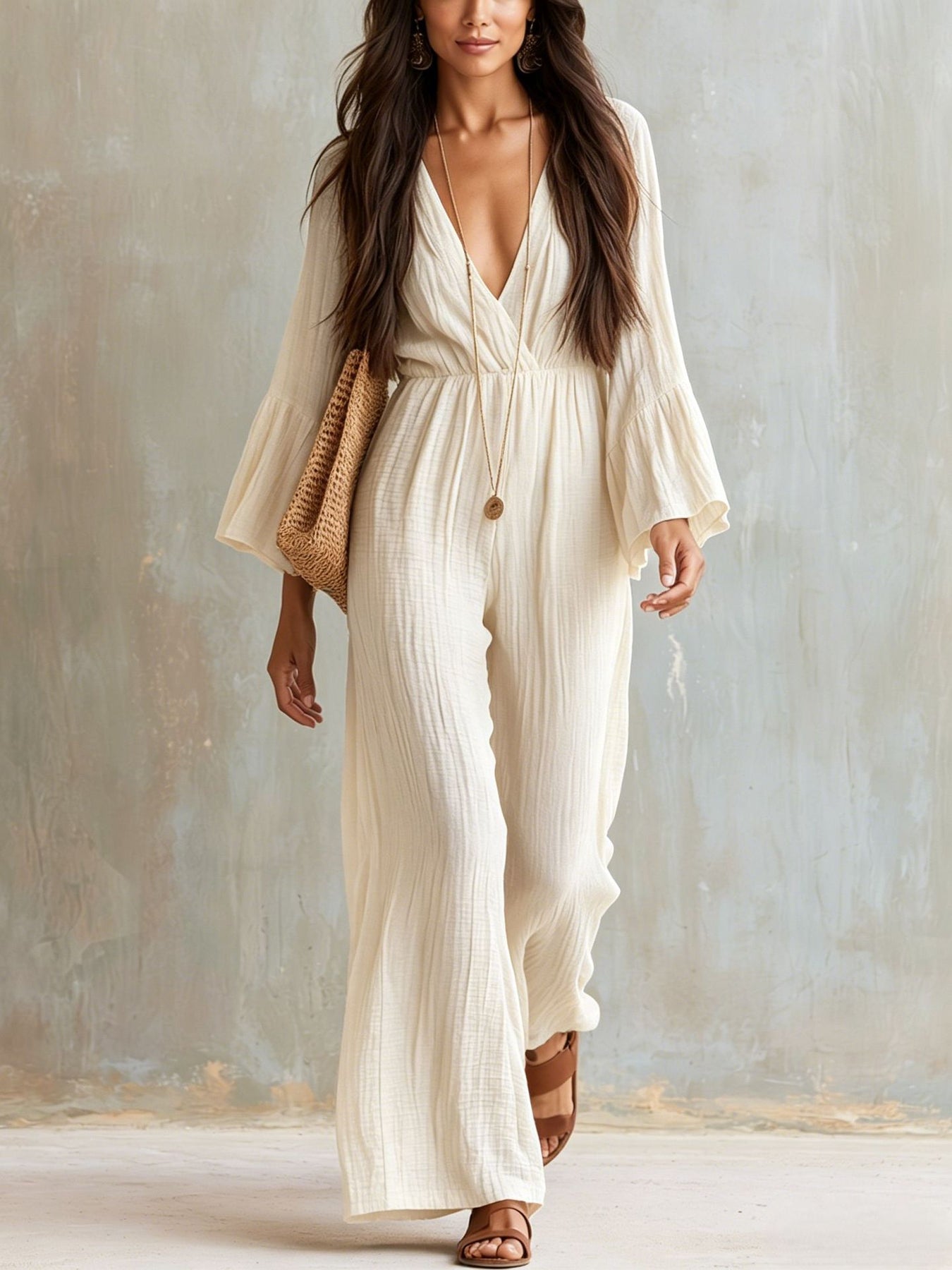 Magdlena | Jumpsuit Wrap V Neck Wide Leg