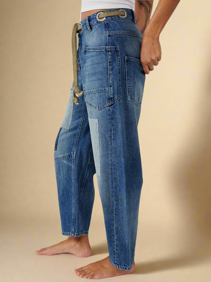 Felixa | Patchwork Wide Leg Drawstring Jeans