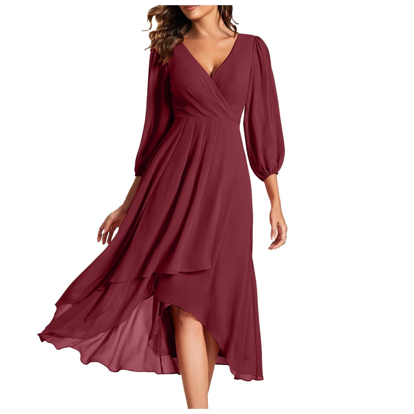 Laia | Midi Dress Wrap Neck Puff Sleeve
