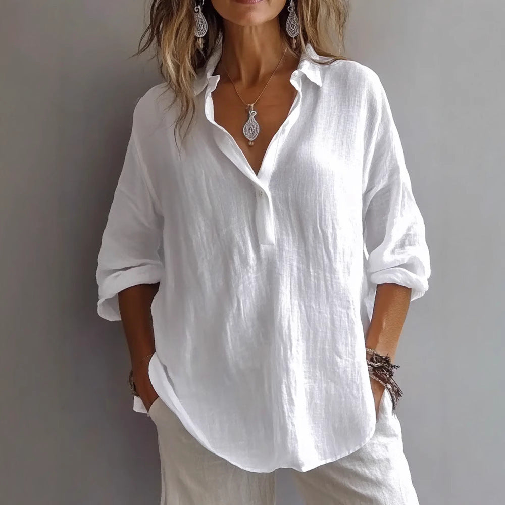 Fotoula | Shirt Long Sleeve Collared Crinkle Top