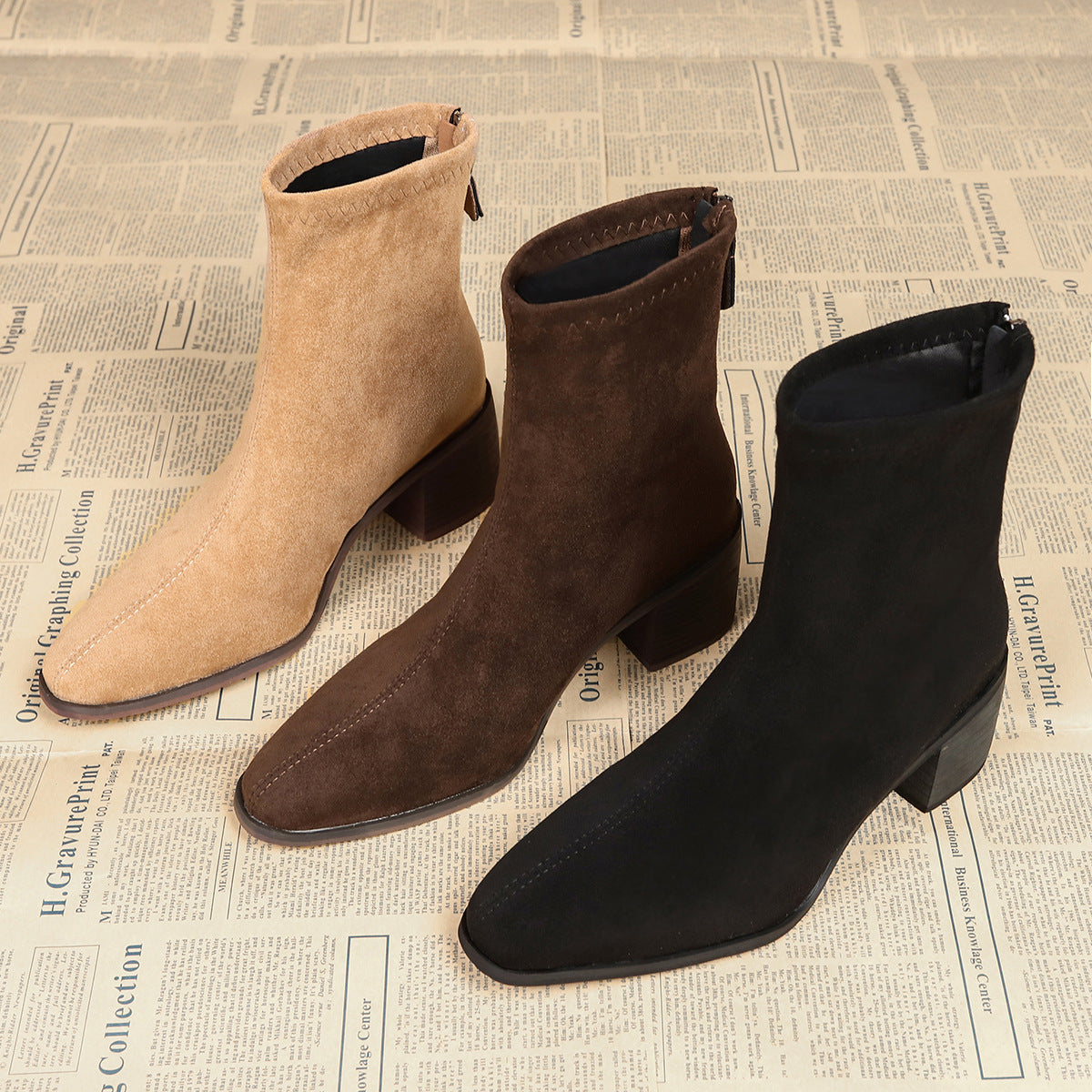 Sheley - Pointed Toe Block Heel Ankle Boots