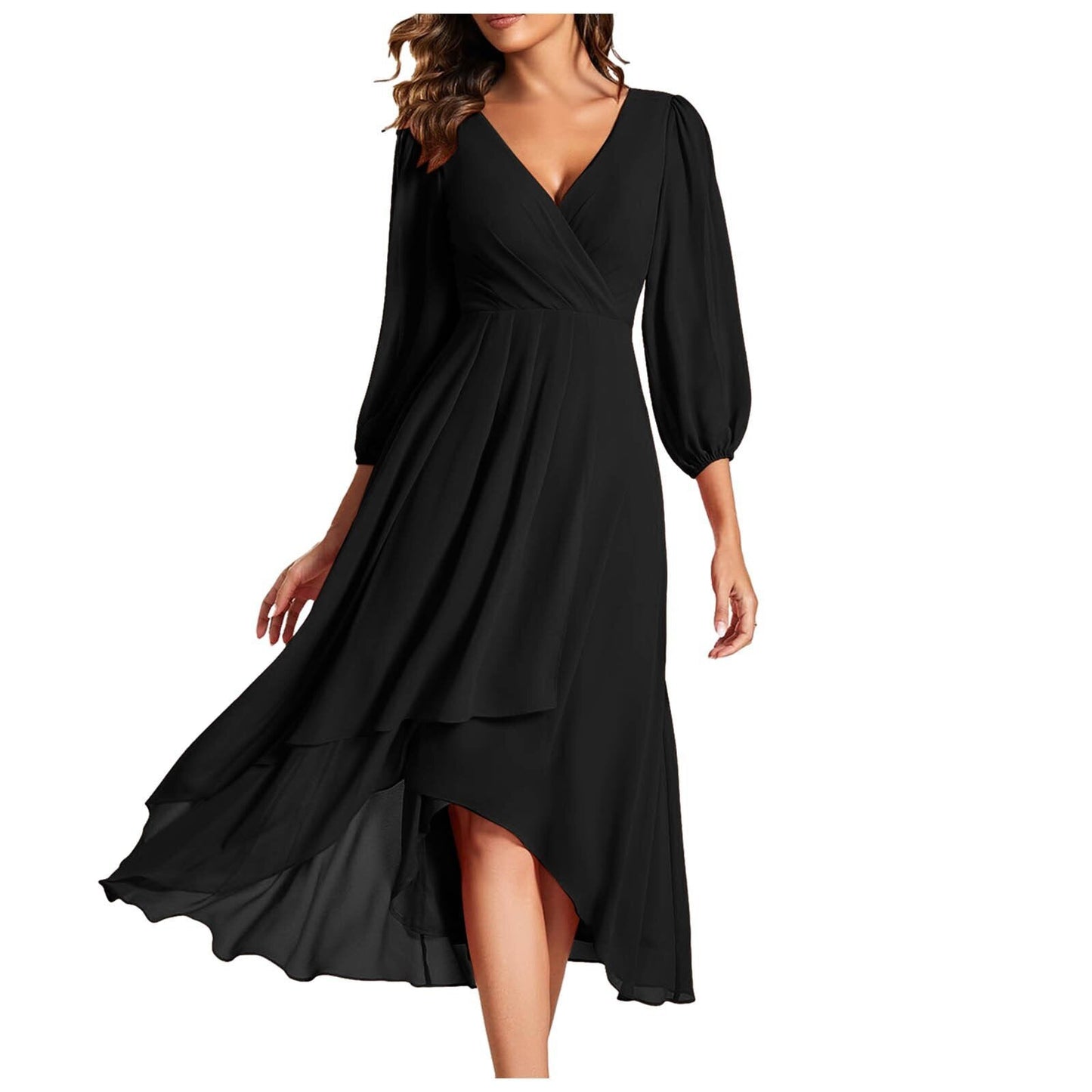 Laia | Midi Dress Wrap Neck Puff Sleeve