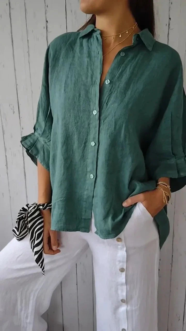Aelita | Collared Button Front Relaxed Fit Shirt