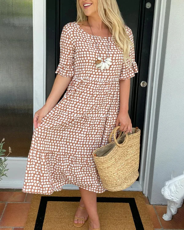 Blythea | Polka Dot Tiered Midi Dress