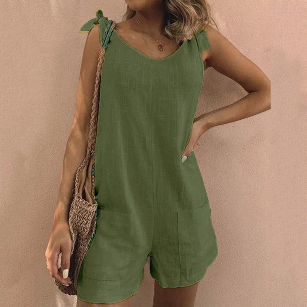 Addison | Sleeveless Bow Strap Pocket Jumpsuit
