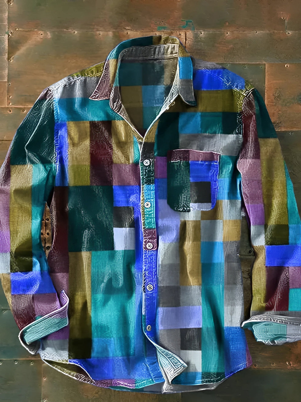 Jhoanny | Shirt Multicolour Patchwork Long Sleeve Button