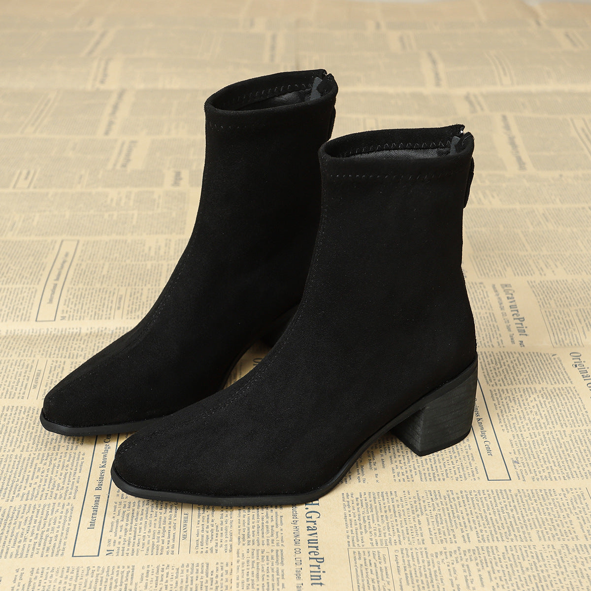 Sheley - Pointed Toe Block Heel Ankle Boots