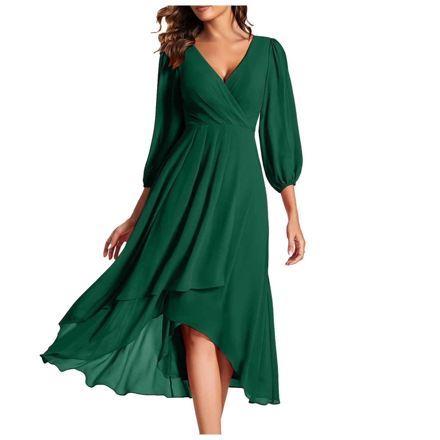 Laia | Midi Dress Wrap Neck Puff Sleeve