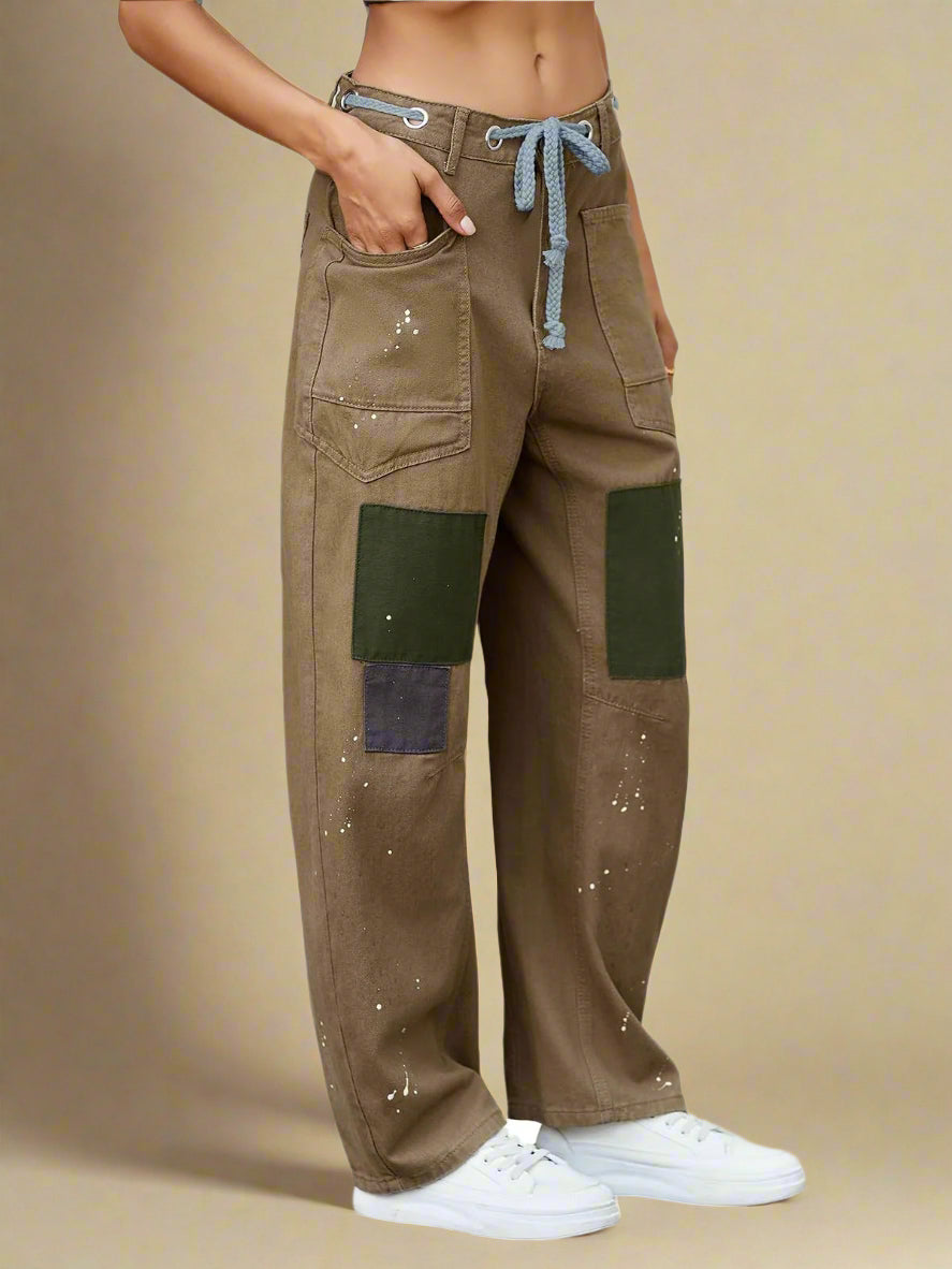 Felixa | Patchwork Wide Leg Drawstring Jeans