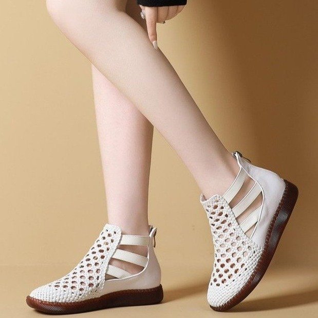 Leolia | Woven Cut-Out Flat Ankle Shoes