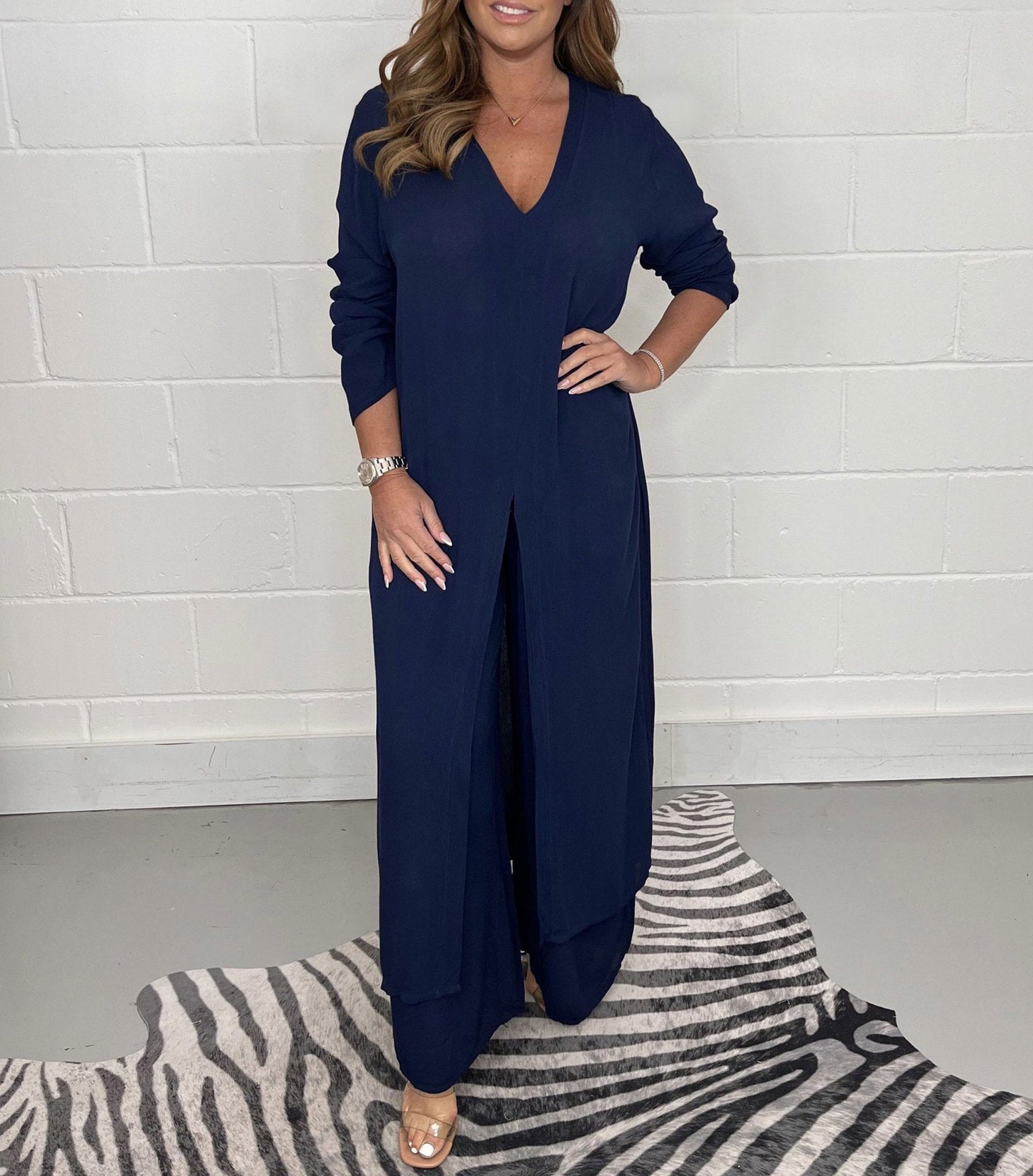 Alejandra | Two-Piece V-Neck Longline Tunic Trouser Set
