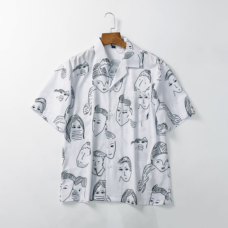 Bertrend | Abstract Face Print Short Sleeve Shirt