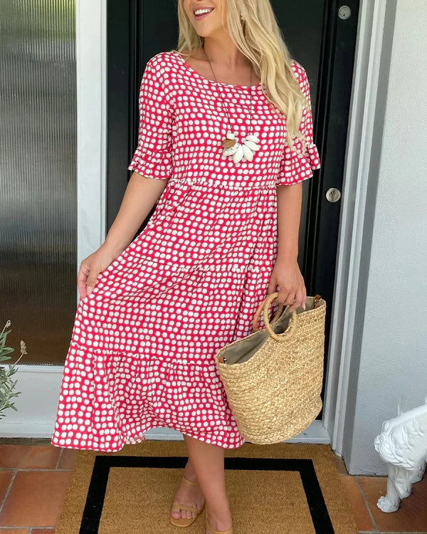 Blythea | Polka Dot Tiered Midi Dress