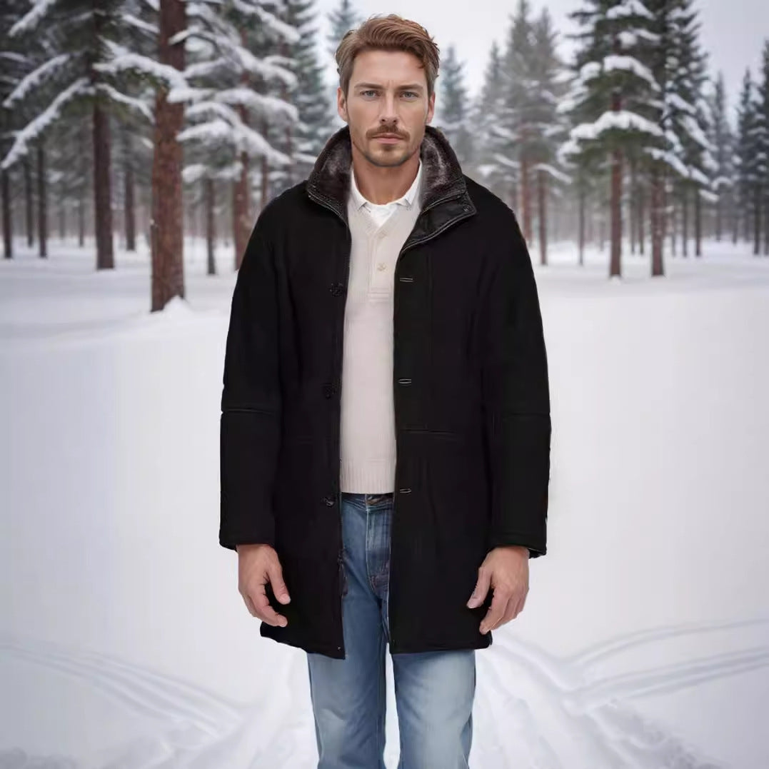 Derek | Mid-Thigh Coat with Plush Collar and Buttons