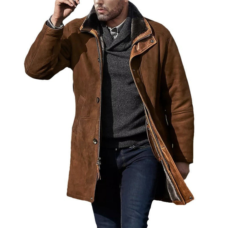 Derek | Mid-Thigh Coat with Plush Collar and Buttons
