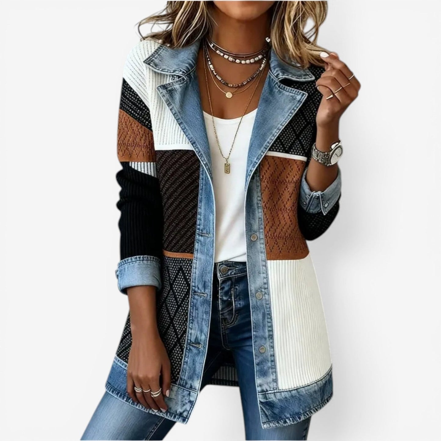 Sunna | Longline Denim Trim Knit Jacket