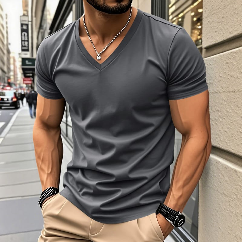 Railson | V-Neck Short Sleeve Cotton T-Shirt