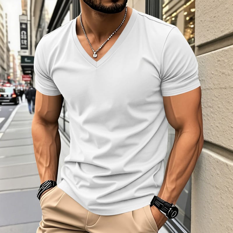 Railson | V-Neck Short Sleeve Cotton T-Shirt