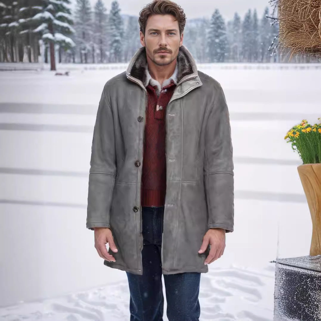 Derek | Mid-Thigh Coat with Plush Collar and Buttons