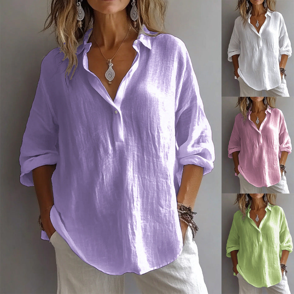 Fotoula | Shirt Long Sleeve Collared Crinkle Top