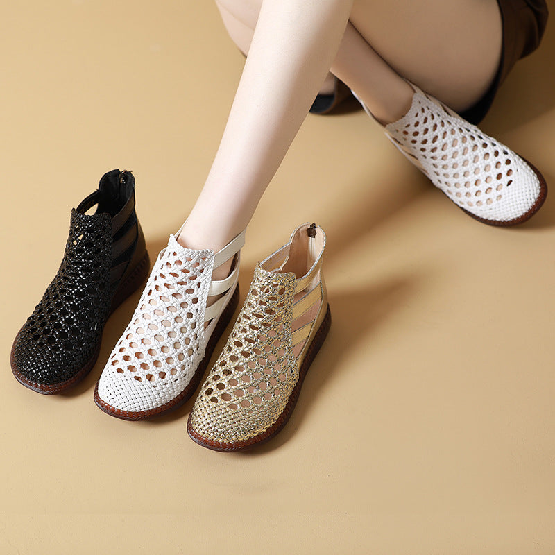 Leolia | Woven Cut-Out Flat Ankle Shoes