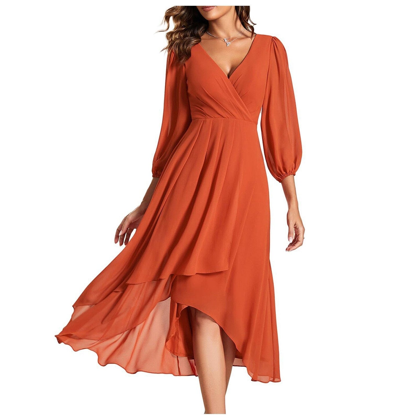 Laia | Midi Dress Wrap Neck Puff Sleeve